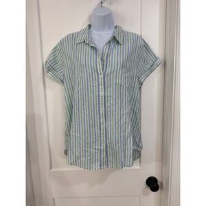 CASLON Linen Blend Camp Shirt In Green Bright Katie Stripe medium‎